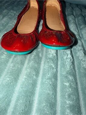 Tieks Red Patent Ballet Flats with Aqua Sole - Women's Slip-On Shoes